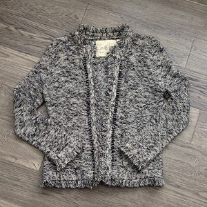 Anthropologie Angel of the North Eliot Fringe Cardigan Sweater Black/White SzSM